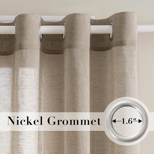 H.VERSAILTEX Linen Curtains Flax Linen Blended Curtain Panels for Living Room/Bedroom Semi Sheer Privacy Curtains 108 inch Length 2 Panels Set Nickel Grommet Window Drapes,Taupe