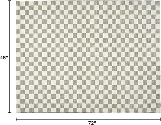 Revival Rugs Gambit 3'11"x6'1" Checkered Rug Machine Washable Area Rug for Kitchen Bedroom - 100% Recycled Oeko-TEX Certified, Medium Pile, Green, Beige