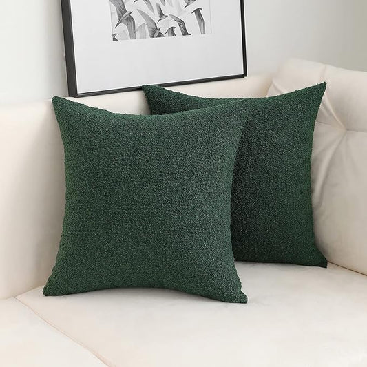 Jeneoo Hunter Green Decorative Square Thick Throw Pillow Covers Fine Textured Boucle Couch Cushion Cases for Livingroom Sofa Decor, Set of 2, 18 x 18 Inch