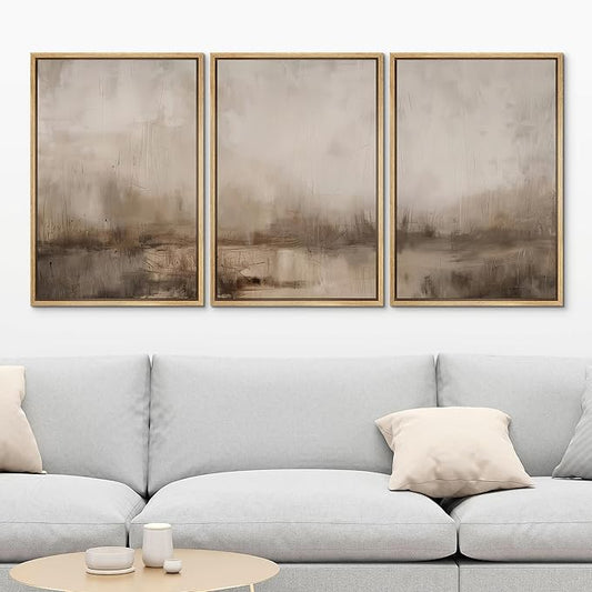 MUDECOR Framed Wall Art Print Set Minimalist Abstract Landscape Misty Horizons Illustrations Modern Art Decorative Chic for Living Room, Bedroom, Office - 24"x36"x3 Natural