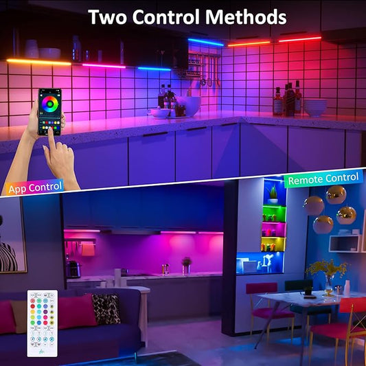 6 Pcs RGB Under Cabinet Lights Kit, Smart App and Remote Control Under Cabinet Lighting, Dimmable Under Counter Lights for Kitchen, Plug in LED Lights Bar for Cabinet, Counter, Workbench, Desk