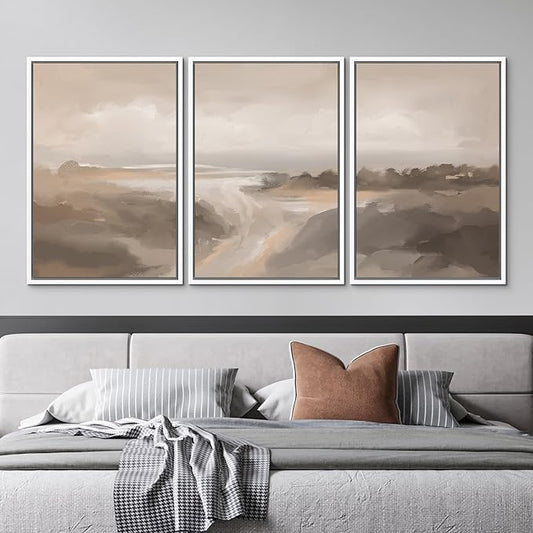 MUDECOR Framed Canvas Print Wall Art Serene Landscape Neutral Coastal Illustrations Realism Decorative for Living Room, Bedroom, Office - 24"x36"x3 White