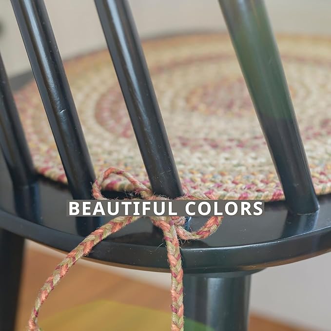 Homespice Harvest Jute Braided Chair Pads for Dining Chairs 15x15 Set of 2 - Vibrant Colors, Naturally Comforting & Reversible