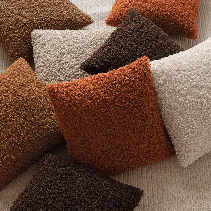 Foindtower 2 Pieces 24x24 Inch Burnt Orange, Faux Fur Throw Pillow Cover Accent Sherpa Furry Pillow Cover Fuzzy Soft Pillowcases Cozy Sheepskin Decorative Fleece Cushion Case for Bed Couch Living Room