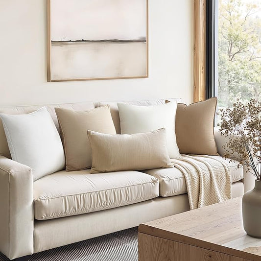 Linen Soild Decorative Throw Pillow Covers Soft Accent Farmhouse Pack of 4 Natural Cushion Case 20 x 20 Inch Pillowcase with Flange for Chair Couch Sofa Bedroom Living Room Home Decor