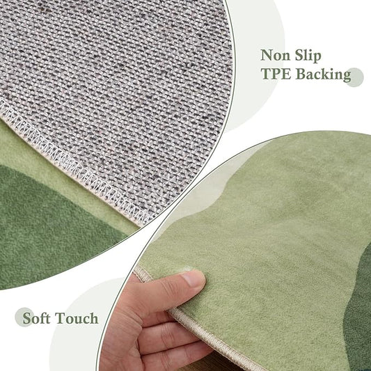 6ft Round Rugs for Living Room,Soft Washable Non-Slip Large Circle Rug,Chic Mountain Low-Pile Circular Bedroom Rug Indoor Round Carpets for Kidsroom/Nursery/Office(Green)