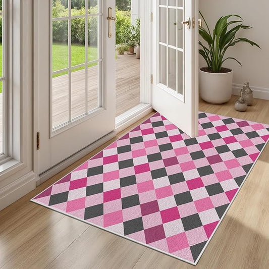 Diamond Checkered Rug 3x4, Soft Ultra Soft Faux Wool Abstract Geometric Rugs, Indoor Floor Mats Carpet, Non Slip&Non-Shedding Low Pile Washable Rugs, Modern Red Rug for Bedroom