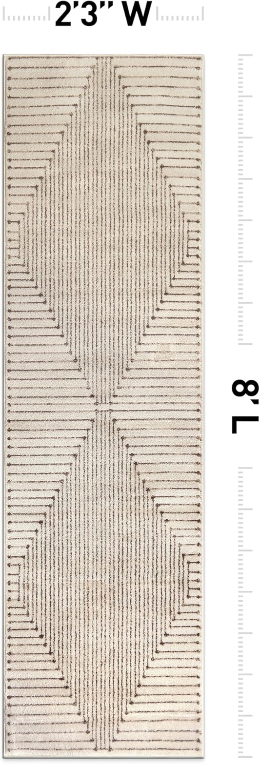 Rugshop Beige and Brown Geometric Area Rug – Soft Abstract Line Pattern Carpet for Living Room, Bedroom, or Office – Contemporary Neutral Decor Accent 2' 3" x 8' Runner Beige