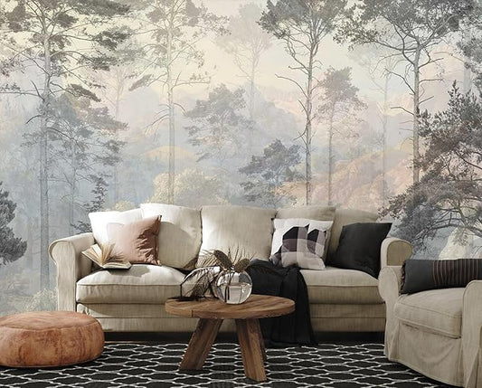 Hazy Forest Wall Mural, Abstract Nature Landscape Wallpaper, Background Wall Decoration Patterns(Non-self-Adhesive)