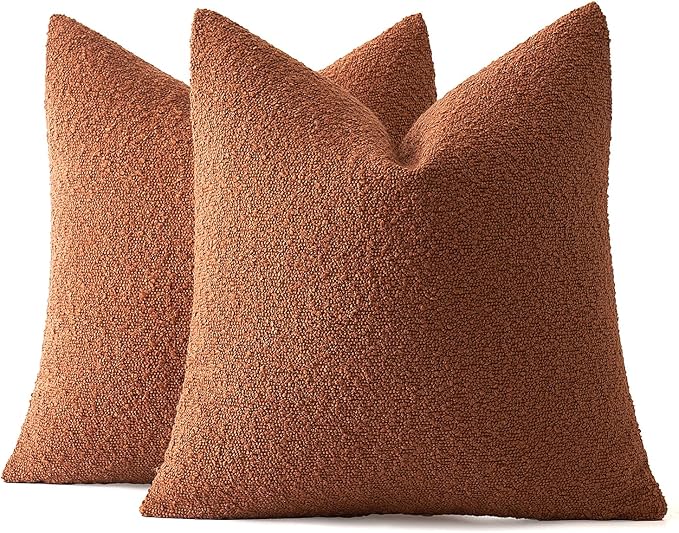 MIULEE 18x18 Inch Decorative Pillow Covers for Couch Bed Set of 2 Textured Boucle Neutral Winter Throw Pillows Rust Accent Solid Cushion Pillowcases Sofa Livingroom Home Decor