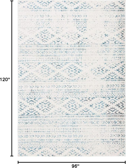 SAFAVIEH Area Rug 8x10 - Tulum Collection - Large - Ivory & Turquoise, Moroccan Boho Tribal Design, Non-Shedding & Easy to Clean, Ideal for Living Room, Bedroom, Dining Space (TUL272E)