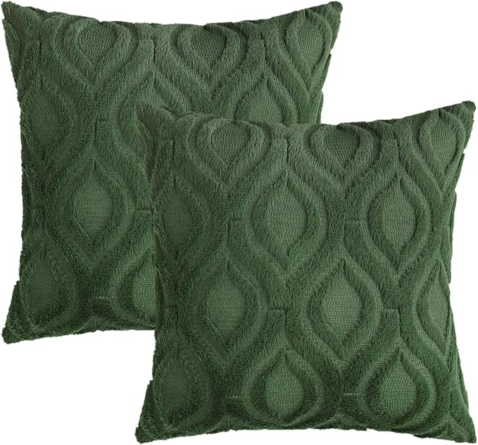 decorUhome Spring Euro Sham Throw Pillow Covers 24x24 Inch Set of 2, Soft Plush Faux Wool Forest Elf Solid Couch Pillow Covers, Accent Farmhouse Neutral Square Pillow Cases for Sofa Bed Living Room