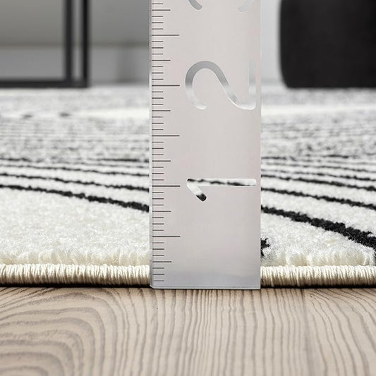 Abani Nuevo Beige Black Swirls Modern Area Rug 6' Round for Living Room, Bedroom - Abstract Design - Durable & Easy to Clean
