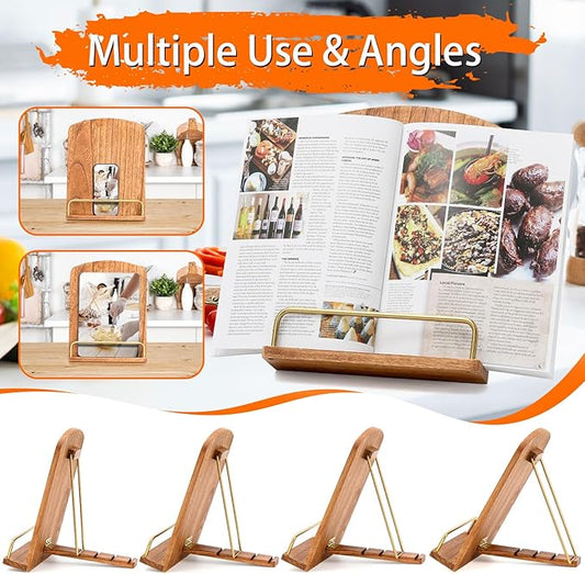 Cookbook Stand for Kitchen Counter Adjustable - Wood Recipe Book Holder for Convenient Cooking Fit iPad Tablet Recipe Book Holder