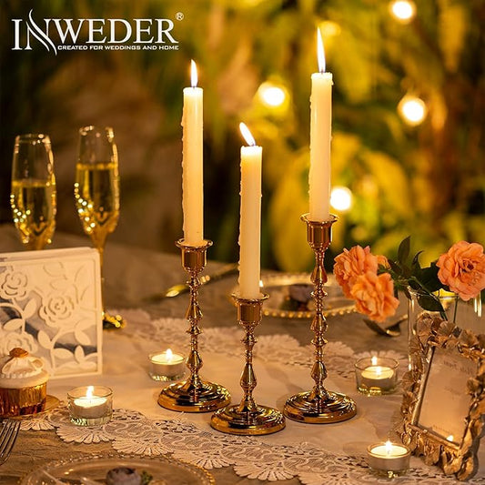 Brass Candlestick Holders Vintage: Set of 15 Gold Taper Candle Holder Metal Candle Sticks Holder Antique Decoration for Dinning Table Mantel Wedding Centerpieces Christmas Party
