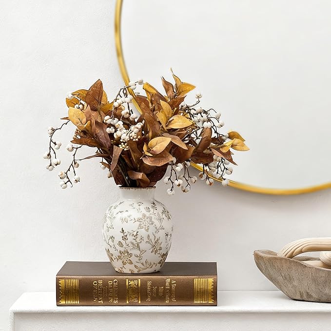 SIDUCAL 5.83" Ceramic Vintage Vase – Chinoiserie Brown Floral Ice-Cracked Glaze | Farmhouse Home Decor