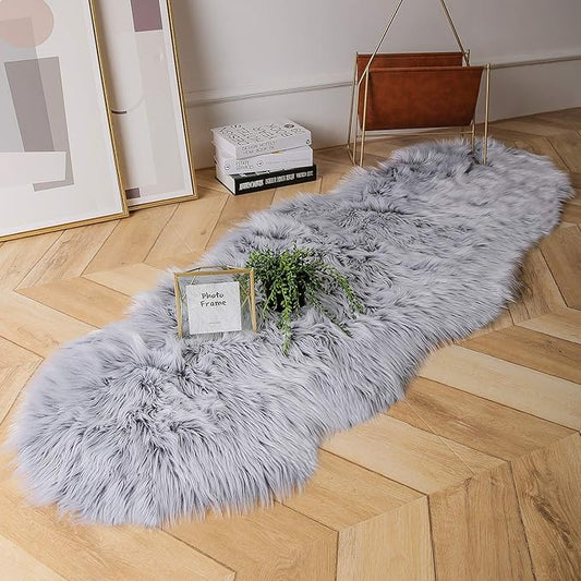 Ashler Home Deco Faux Fur Area Rug, 2 ft x 6 ft, Black, Machine Washable, Non-Slip Backing, Modern Style, Unisex, Indoor Use, Nursery Decor, Bedroom, Living Room