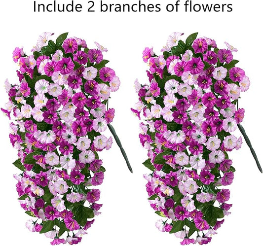 HyeFlora Artificial Fake Hanging Flowers Plants for Outdoor Outside, 2PCS Faux Silk Morning Glory Trailing Vines UV Resistant Look Real for Home Planter Porch Patio (Light Fuchsia+Fuchsia)