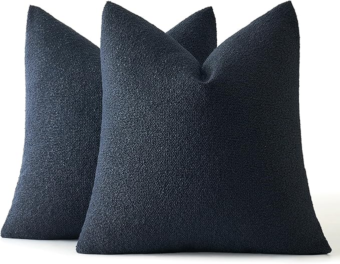 MIULEE 20x20 Inch Decorative Pillow Covers for Couch Bed Set of 2 Textured Boucle Neutral Winter Throw Pillows Navy Blue Accent Solid Cushion Pillowcases Sofa Livingroom Home Decor