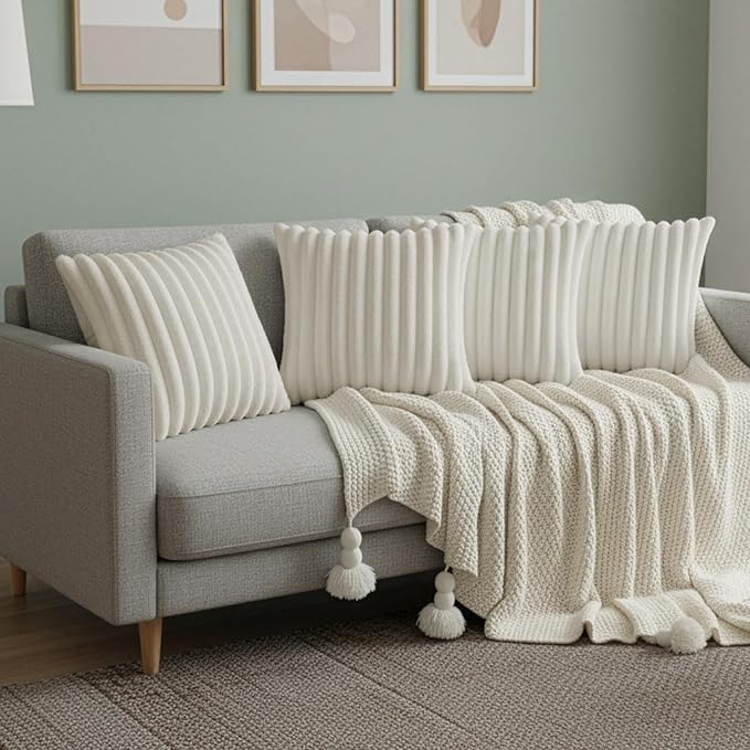 Cream White Throw Pillow Covers 20 x 20 set of 4, Cute Boho Throw Pillow Cover for Couch/Bed, Decorative Pillows Covers for Sofa/Bed, Accent Pillow Covers for Living Room, Rustic/Home/Room Decor