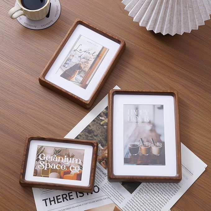 TEYCLZORE 6x8 Natural Walnut Picture Frame, Handmade Photo Frame, Display 4x6 Picture with Mat or 6x8 Without Mat, Tabletop Display and Wall Hanging