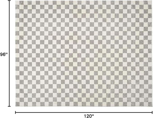 Revival Rugs Gambit 7'10"x10' Checkered Rug Washable Area Rug for Living Room Bedroom - 100% Recycled Oeko-TEX Certified, Medium Pile, Gray, Beige
