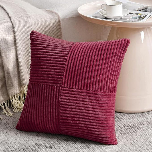 Fancy Homi 2 Packs Burgundy Samll Decorative Throw Pillow Covers 12x12 Inch with for Living Room Couch Bed, Rustic Farmhouse Boho Home Decor, Soft Corss Patchwork Corduroy Square Cushion Case 30x30 cm