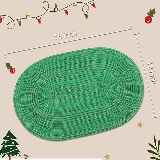 Noctiflorous Oval Braided Placemats Set of 6 Woven 12x18 Inch Non Slip Washable Heat Resistant Place Mats Round Tablemats for Dining Kitchen Party Daily Table Decor Dinner Mats (Green Shine, 6)