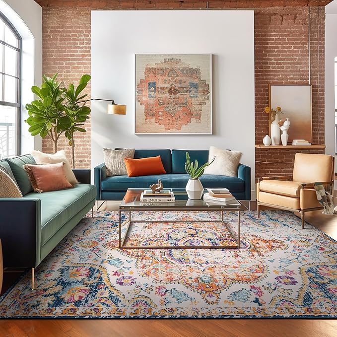 Rugshop Vintage Distressed Bohemian Large Area Rug for Living Room,Bedroom,Dining Room– Vibrant Multi-Color Tribal Design, 12' x 15'