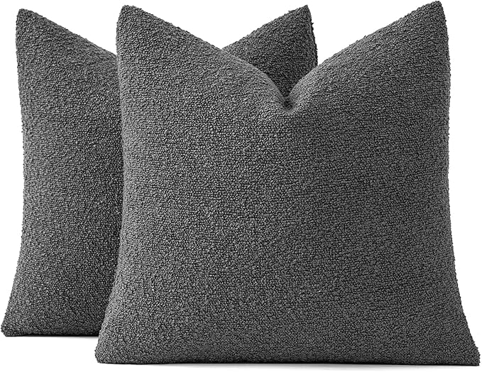 MIULEE 24x24 Decorative Euro Sham Throw Pillows for Bed Set of 2 Textured Boucle Neutral Winter Throw Pillow Covers Dark Gray Accent Solid Couch Pillowcases Sofa Livingroom Home Decor