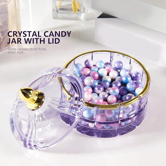 Crystal Candy Jar Apothecary Decorative Jars with Lids Purple Storage Jewelry Glass Trinket Box Cute Candy Dish with Lid for Candy Buffet Gift Ideas, for Women