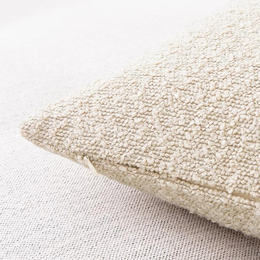 Mixhug Decorative Boucle Throw Pillow Covers, Beige, 18 x 18 Inches, Pack of 2 - Neutral Textured Boho Pillow Covers for Couch and Bed
