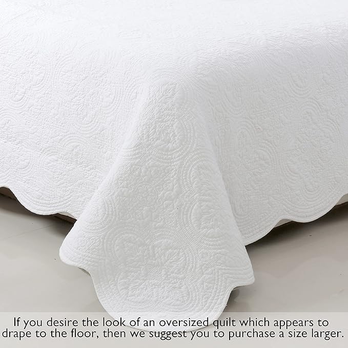 Cozy Line Home Fashions 100% Cotton Victorian Medallion Solid White Matelasse Embossed Bedding Quilt Set, Reversible Lightweight Bedspread, Coverlet for All Season (Blantyre - White, Queen - 3 Piece)
