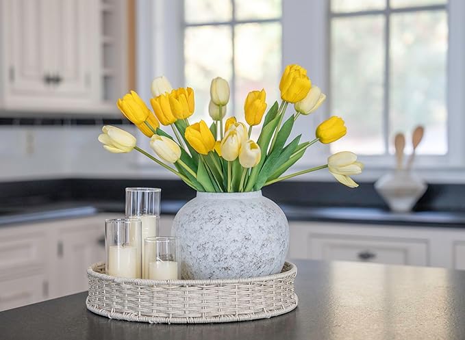CozyWel Rustic White Ceramic Vase – Hand-Glazed Big Round Pottery for Home Decor