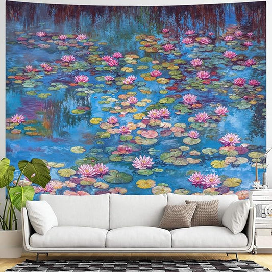 kampdream Landscape Tapestry, Scenery Art Wall Tapestries, Nature Wall Decor for Bedroom Living Room Backdrop Blue Impressionist Pond Lotus 36×48 inches