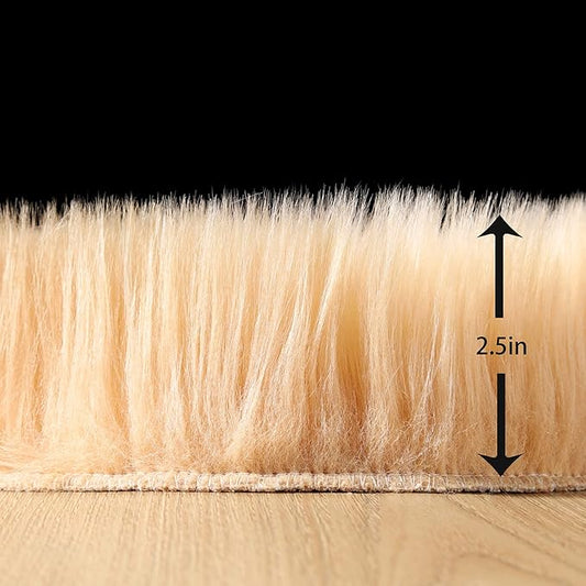 Faux Fur Small Rug 2 x 3 ft Brown Shaggy Sheepskin Machine Washable Fuzzy Area Rug Super Soft Fluffy Plush Carpet for Bedroom Living Room Floor Nursery Kids Room Bedside Rug