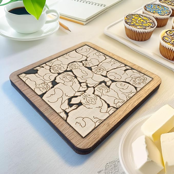 02 Bernese Mountain Dog Coaster - Bernese Mountain Dog Puzzle Wooden Coaster Set - Interlocking Jigsaw Drink Mats with Laser-Cut Design