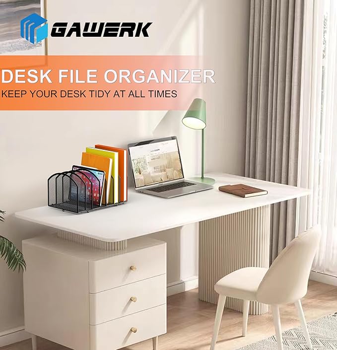 7-Section Desk File Organizer, Mesh Desktop Organizer File Sorter Office Organization Letter Holder, Vertical Desktop File Holder for Office Home, Black