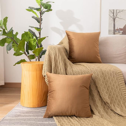 NiNi ALL Decorative Throw Pillow Covers Pack of 2, Velvet Cushion Case for Couch Bedroom Living Room Outdoor, Pillow Covers 18x18 Inch(45 x 45 cm) Brown