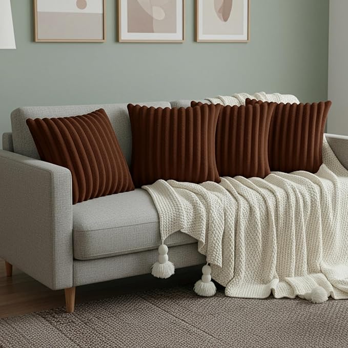 Brown Throw Pillow Covers 16 x 16 Set of 4, Cute Boho Throw Pillow Cover for Couch/Bed, Decorative Pillows Covers for Sofa/Bed, Accent Pillow Covers for Living Room, Rustic/Home/Room Decor