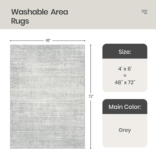 Valenrug Washable Rugs 4x6 - Stain Resistant 4x6 Area Rugs for Living Room, Non Slip Backing Printed Rugs for Bedroom, Folable Machine Washable Area Rug(4'x6', Grey)