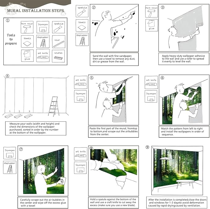 AFZEVEB-Green Forest Wallpaper Natural Landscape Wall murals for Bedroom 114"x74"(Not Peel and Stick)