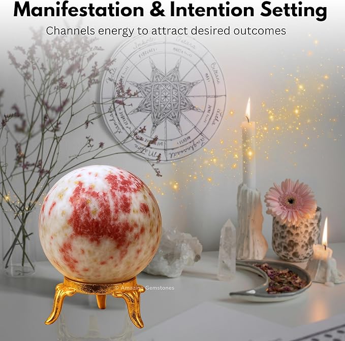 Amazing Gemstone Cinnabarite Crystal Ball with Stand - 1.5 Inches Crystal Sphere Meditation Balls for Witchcraft and Decorative Balls