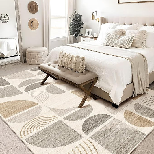 MUJOO Area Rug 6x9,Washable Rugs for Living Room Bedroom Dining Room,Large Boho Throw Floor Carpet Non Slip Soft Modern Abstract Bohemian Neutral Beige