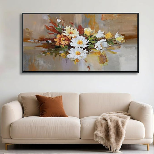 Yellow Floral Wall Art - Large Abstract Wall Art Canvas for Bedroom and Living Room - Framed Pictures for Living Room Wall Decor - Modern Artwork for Bedroom Above Bed 20×40IN