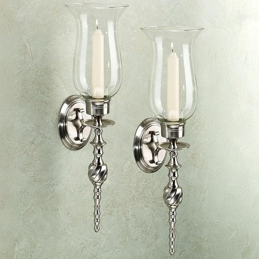 Touch of Class Solid Brass Daria Swirl Sconce Pair - Small Set of 2 - Hurricane Wall Candle Holders for Bedroom, Bathroom, Living Room, Foyer, Entryway