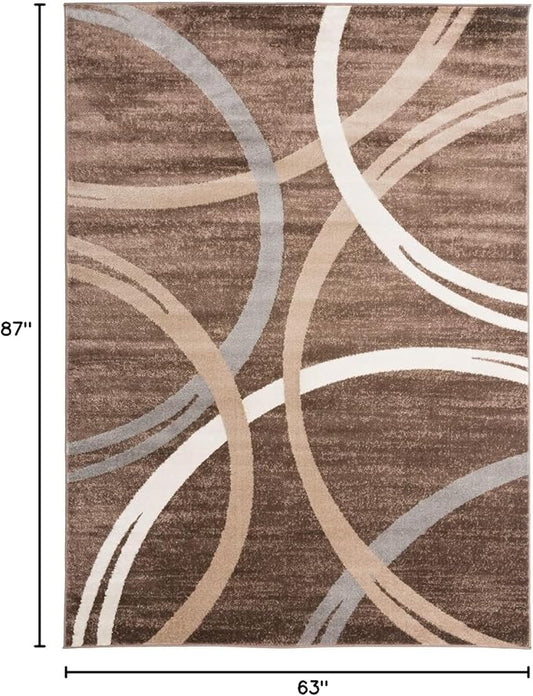 Rugshop Modern Wavy Circles Design Area Rug, Fade-Resistant Carpet for Living Room, Bedroom, or Office, Brown, 5'3" x 7'3"