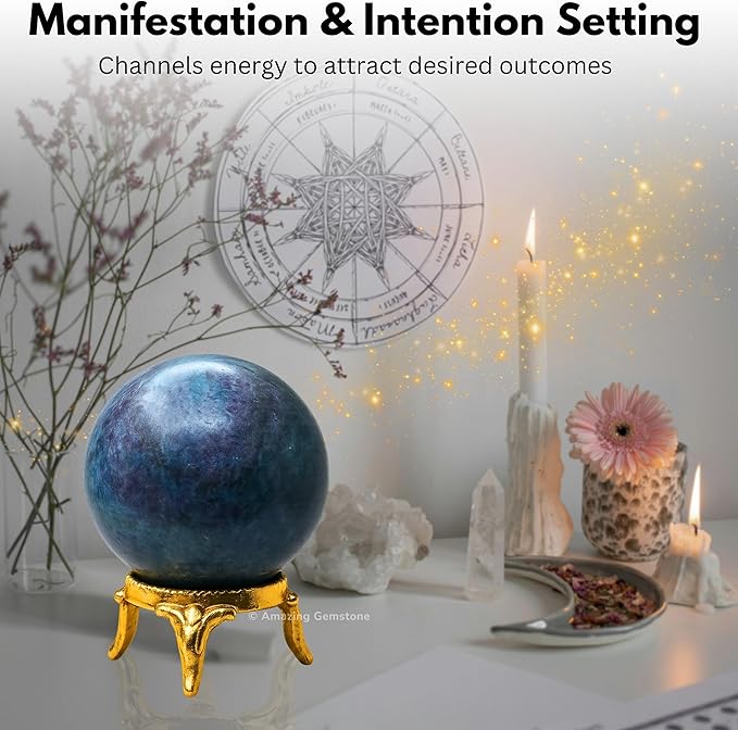 Amazing Gemstone Ruby Kyanite Crystal Ball with Stand - 1.5 Inches Crystal Sphere Meditation Balls for Witchcraft and Decorative Balls