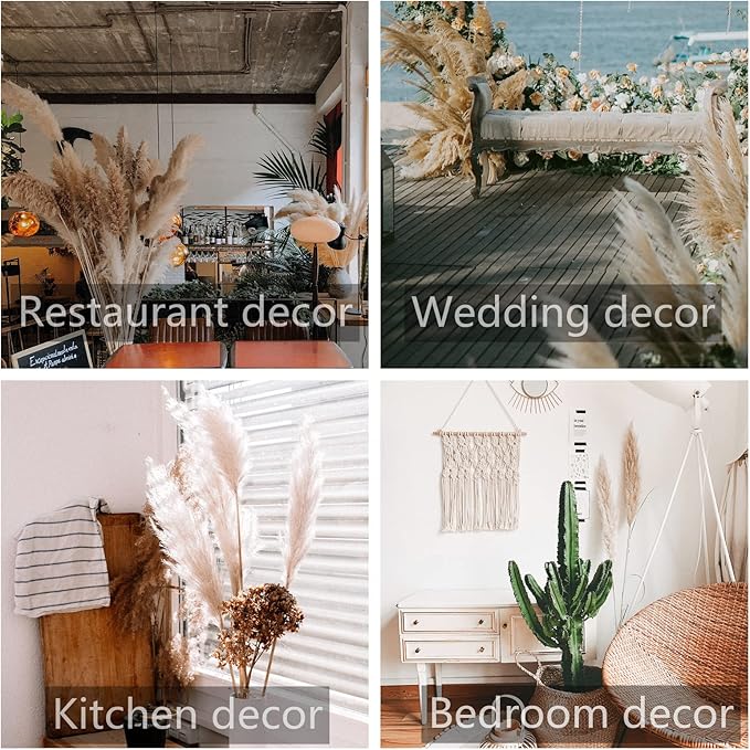 Natural Pampas Grass Decor – 46" Tall, 10 Stems, Beige | Boho & Farmhouse Home Decor