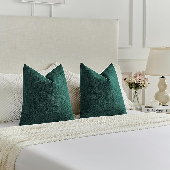 FUTEI Teal Chenille Decorative Throw Pillow Covers 20x20 Inch Set of 2,Soft Cozy Faux Linen Textured Cushion Case,Farmhouse Home Decor for Couch Living Room